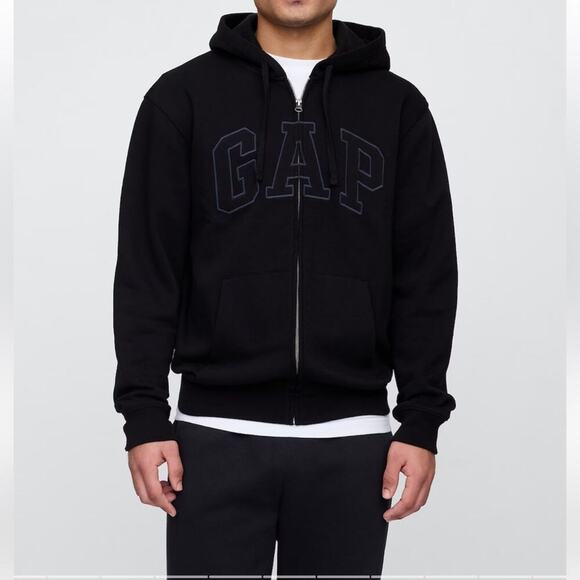 NWT Gap Logo Zip Black Hoodie Size L - Picture 1 of 5